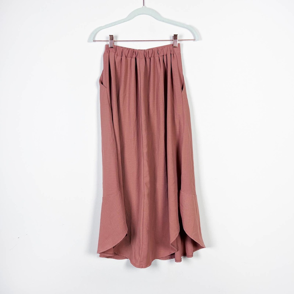 Zaful front button mauve midi skirt bottom ruffle Size Small - Picture 5 of 6